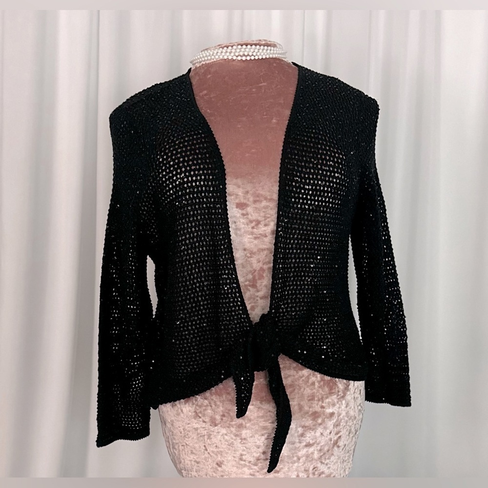 Jones New York Signature Front Collarless Long Sleeve Cardigan Sequin (649) - Picture 3 of 10